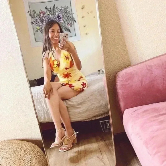 Reversible halter dress y2k striped floral vintage Hawaiian striped mini - Picture 4 of 7